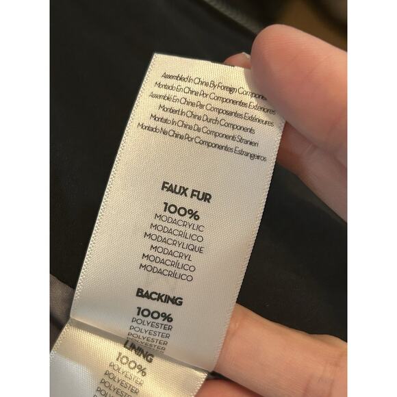 MOTHER Women's The Letterman Faux Fur Bomber Jacket Black - Size Medium - Picture 9 of 11